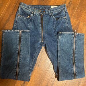 Rag & Bone Bain Iver Zippered Blue Straight Leg Moto Crop Capri Jeans Size 26